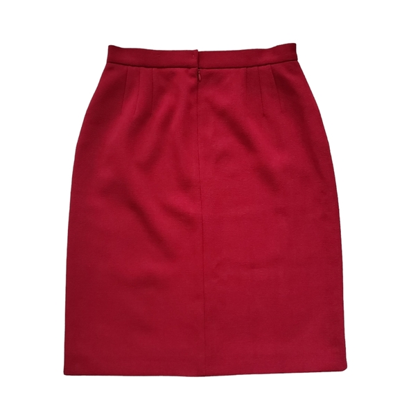 PRADA deep red virgin wool blend pencil skirt with two side slits - Picture 2 of 13